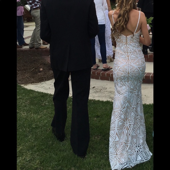 White Beaded Sequined Mesh Maxi Dress - Picture 7 of 7